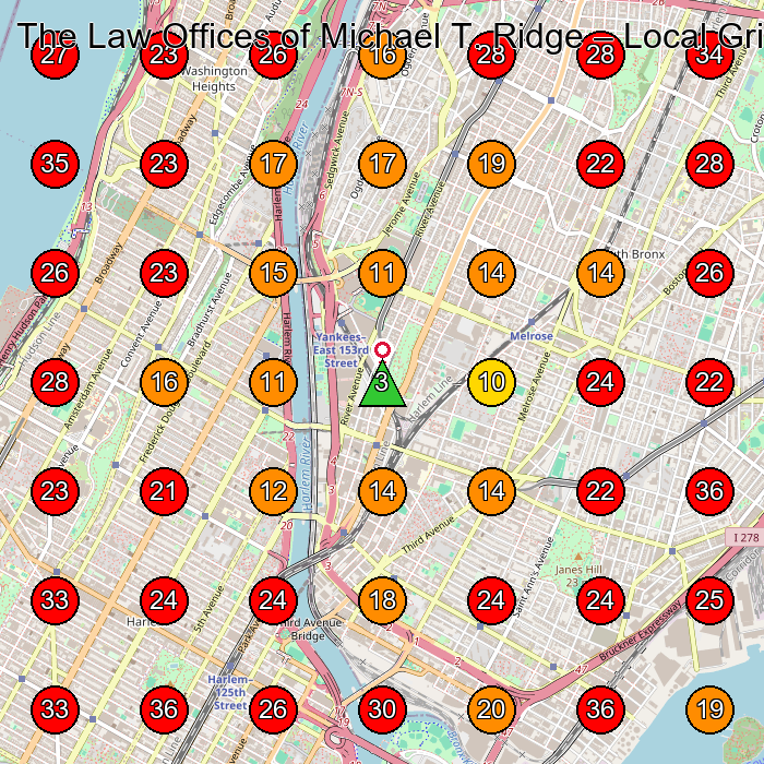 The Law Offices of Michael T. Ridge GeoGrid visibility map for Personal Injury Attorney in Bronx